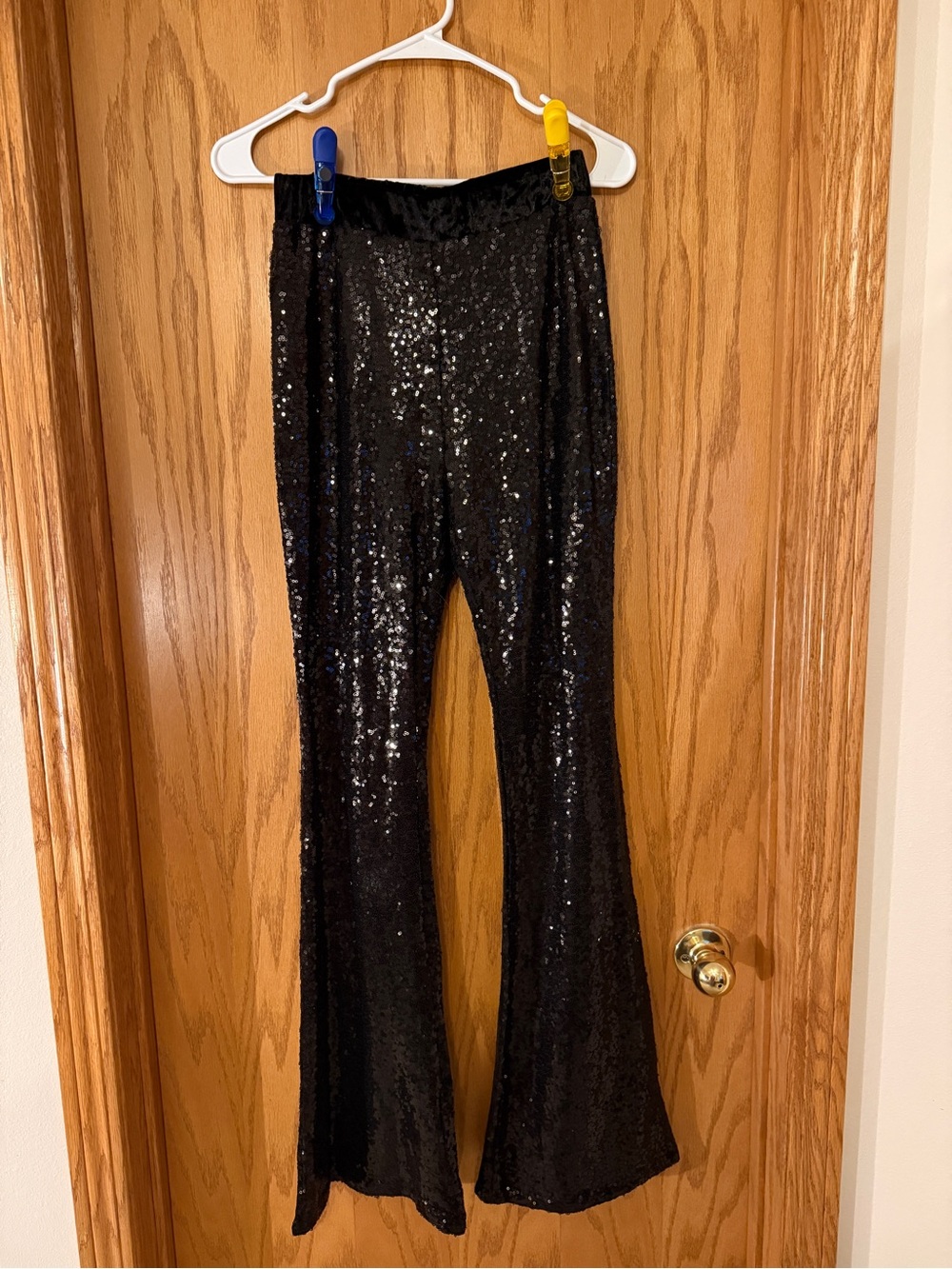 Women Black Sequin Flared Leggings